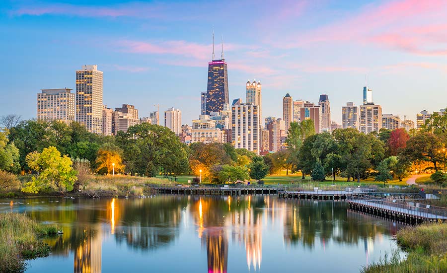 Chicago downtown skyline from Lincoln Park